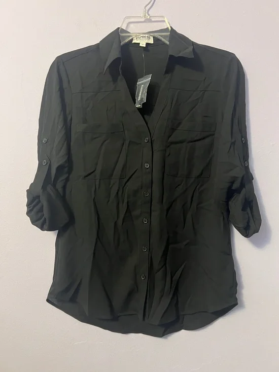 EXPRESS Classic Black Portofino Button-Down Shirt - Picture 1 of 3